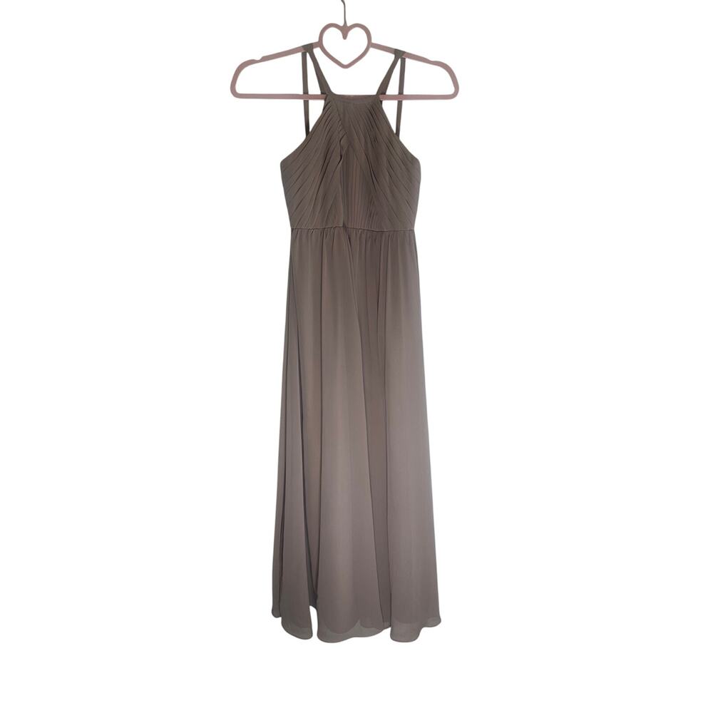 Azazie Women's Bridesmaid Dress Size 18 Chiffon Halter Maxi Gown in Blush Pink